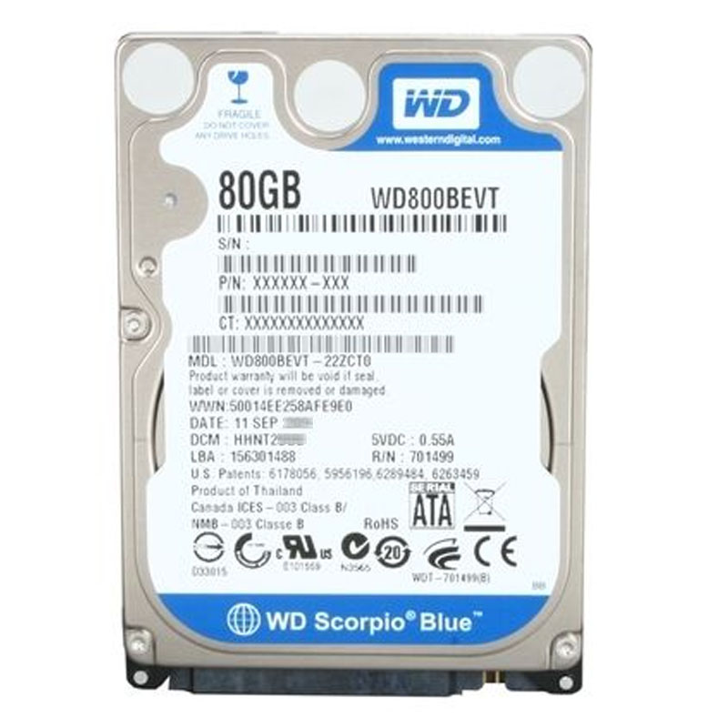 Western Digital - 80GB 5.4K SATA 3.0Gbps 2.5" 8MB Hard Drive - WD800BEVT-22ZCT0