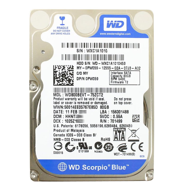 Western Digital - 80GB 5.4K SATA 3.0Gbps 2.5" 8MB Hard Drive - WD800BEVT-75ZCT2