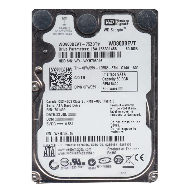 Western Digital - 80GB 5.4K SATA 3.0Gbps 2.5" 8MB Cache Hard Drive - WD800BEVT-75ZCTY