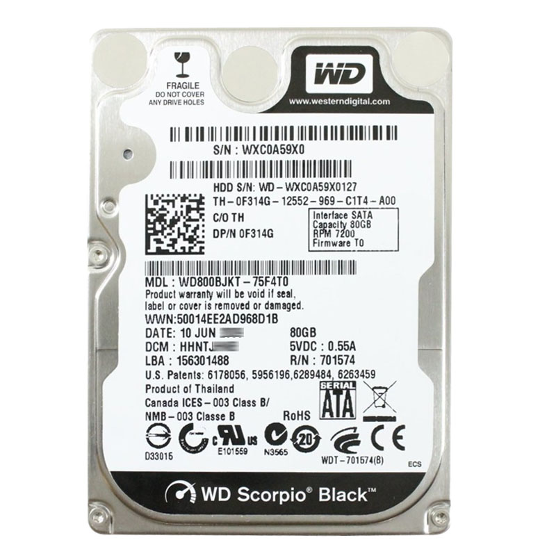 Western Digital - 80GB 7.2K SATA 3.0Gbps 2.5" 16MB Hard Drive - WD800BJKT-75F4T0
