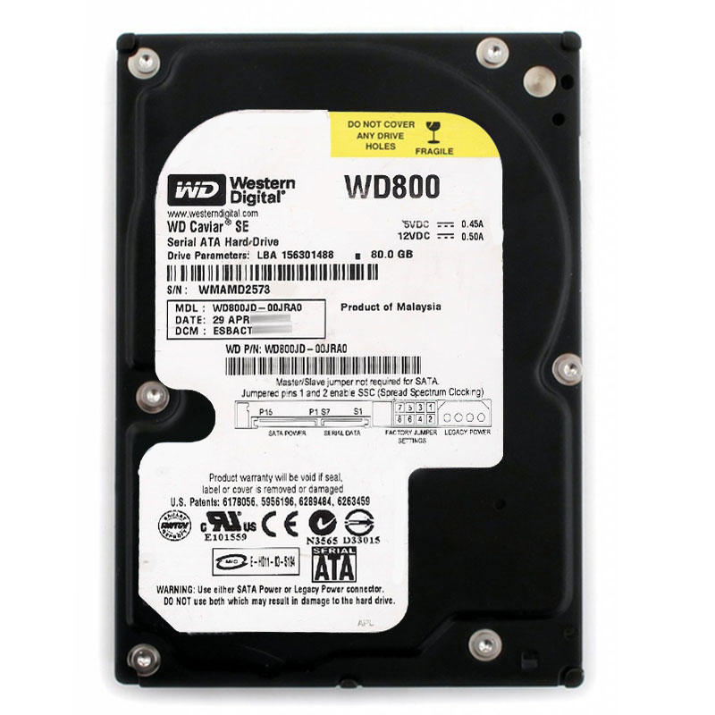 Western Digital - 80GB 7.2K SATA 3.0Gbps 3.5" 8MB Hard Drive - WD800JD-00JRA0