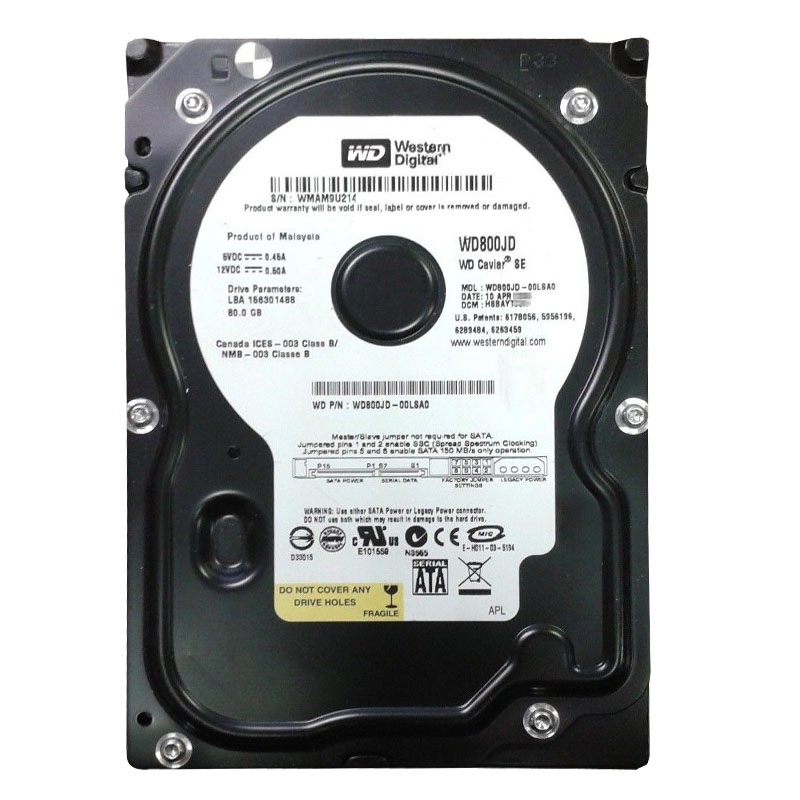 Western Digital - 80GB 7.2K SATA 3.0Gbps 3.5" 8MB Hard Drive - WD800JD-00LSA0
