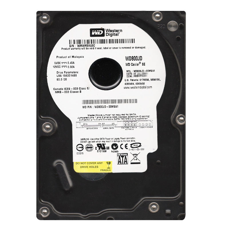 Western Digital - 80GB 7.2K SATA 3.0Gbps 3.5" 8MB Cache Hard Drive - WD800JD-00MSA1