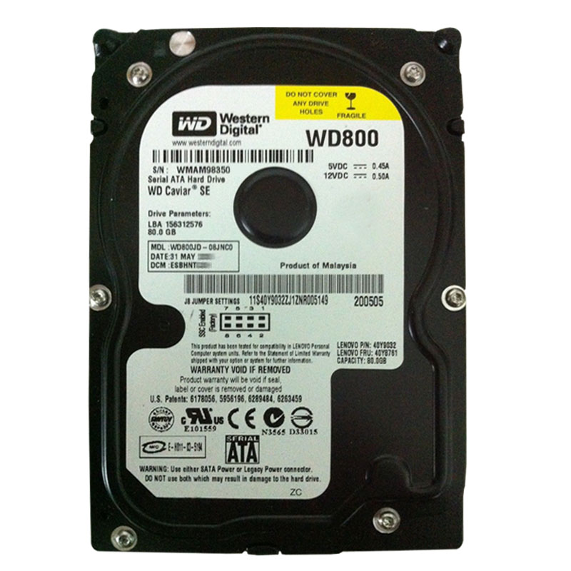 Western Digital - 80GB 7.2K SATA 3.0Gbps 3.5" 8MB Cache Hard Drive - WD800JD-08JNC0