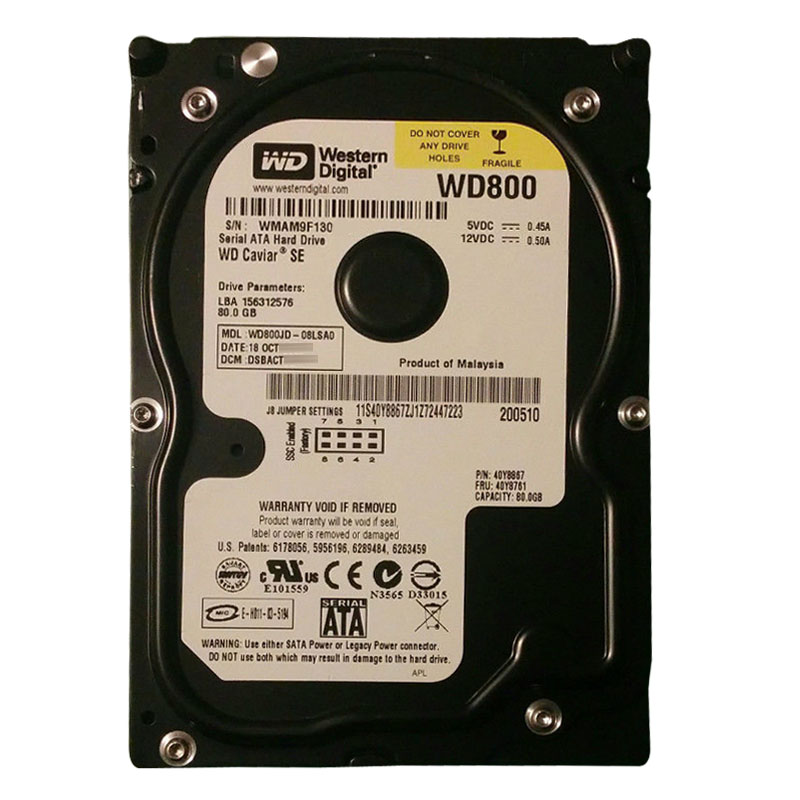 Western Digital - 80GB 7.2K SATA 3.0Gbps 3.5" 8MB Hard Drive - WD800JD-08LSA0