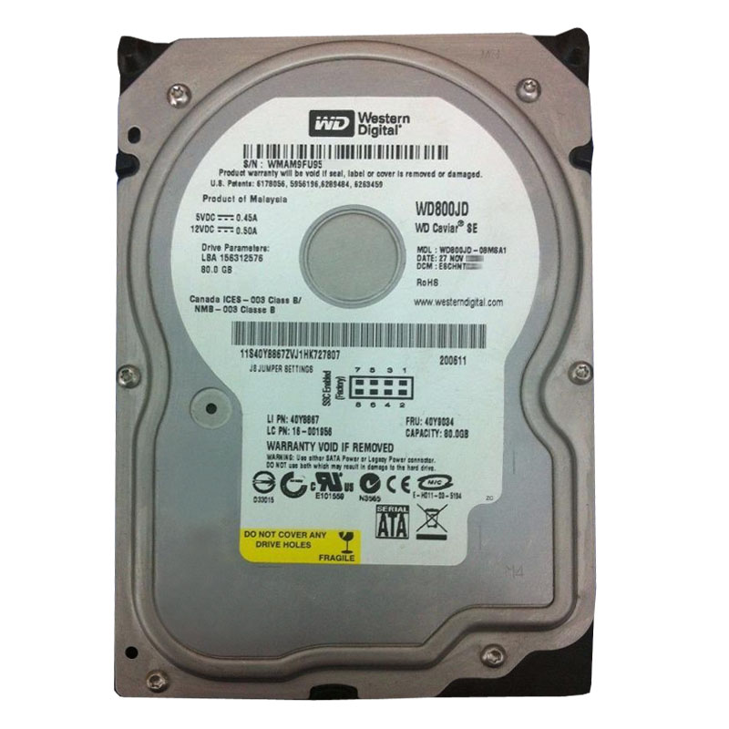 Western Digital - 80GB 7.2K SATA 3.0Gbps 3.5" 8MB Hard Drive - WD800JD-08MSA1