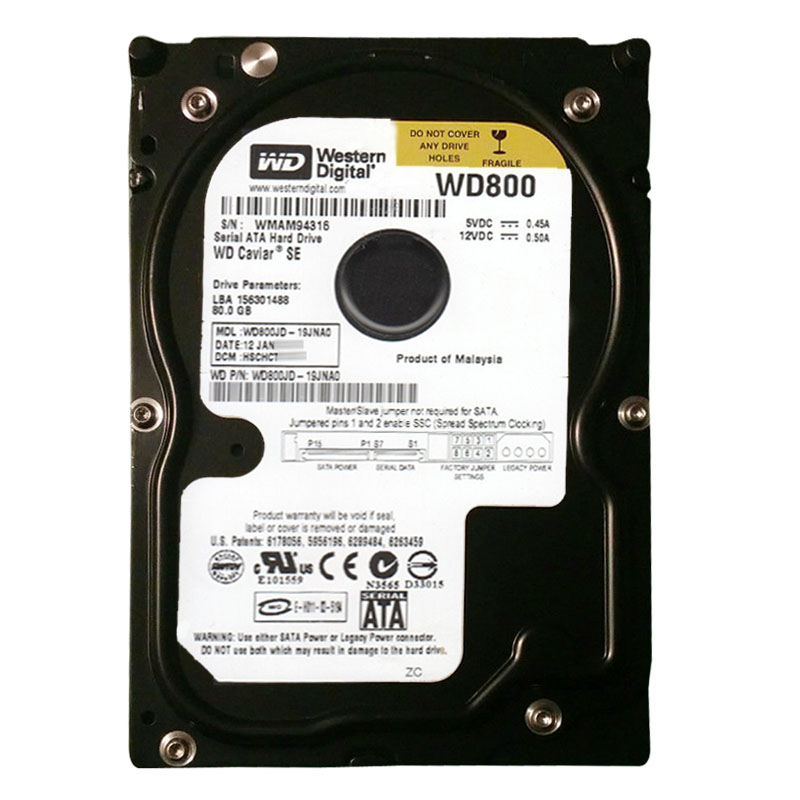 Western Digital - 80GB 7.2K SATA 3.0Gbps 3.5" 8MB Hard Drive - WD800JD-19JNA0