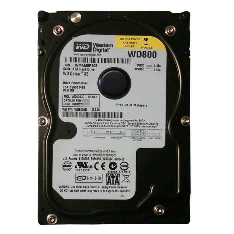 Western Digital - 80GB 7.2K SATA 3.0Gbps 3.5" 8MB Hard Drive - WD800JD-19LSA0