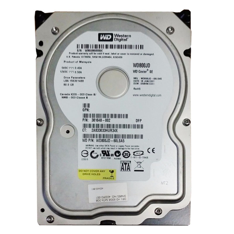 Western Digital - 80GB 7.2K SATA 3.0Gbps 3.5" 8MB Hard Drive - WD800JD-60LSA5