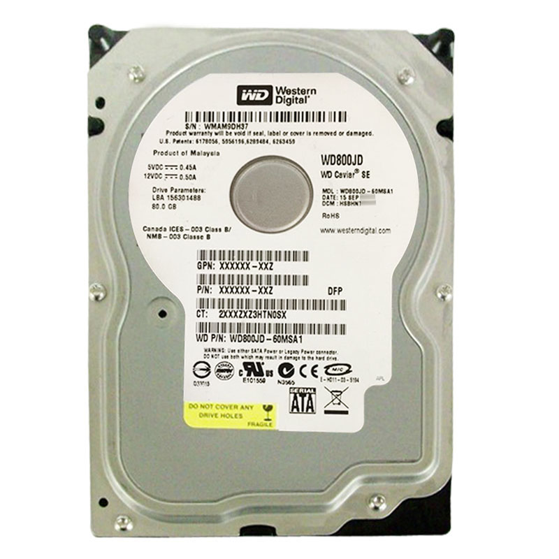Western Digital - 80GB 7.2K SATA 3.0Gbps 3.5" 8MB Hard Drive - WD800JD-60MSA1