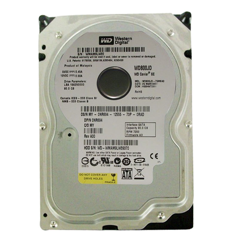 WD800JD-75M8A3.jpg Western Digital - 80GB 7.2K SATA 3.0Gbps 3.5" 8MB Cache Hard Drive - WD800JD-75M8A3 - Image 1