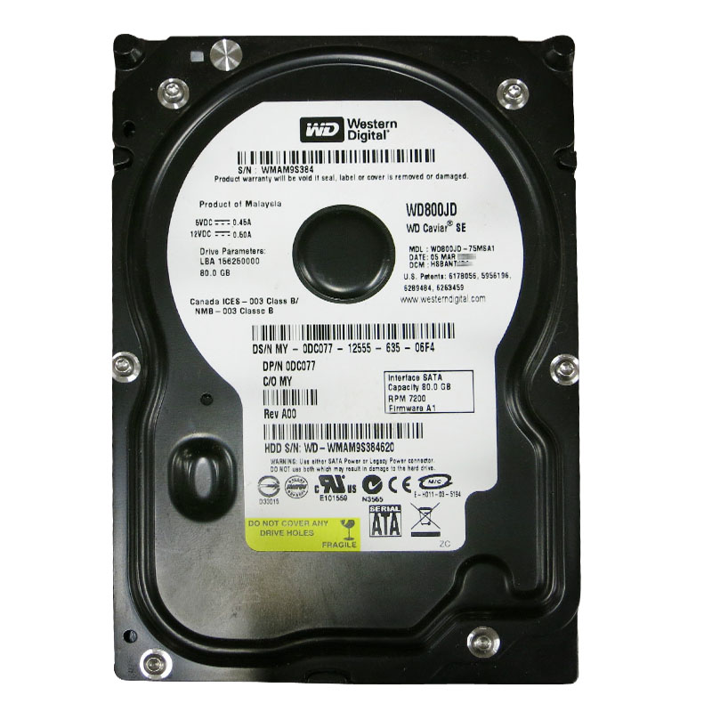 Western Digital - 80GB 7.2K SATA 3.0Gbps 3.5" 8MB Cache Hard Drive - WD800JD-75MSA1