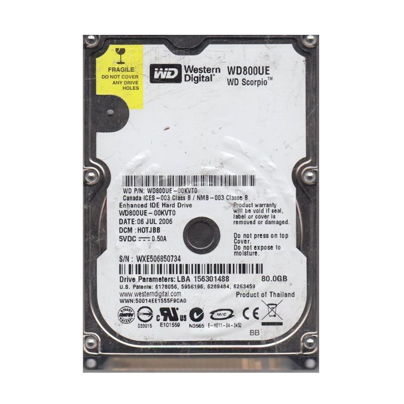 WD800UE-00KVT0.jpg Western Digital - 80GB 5.4K IDE 2.5" Cache Hard Drive - WD800UE-00KVT0 - Image 1