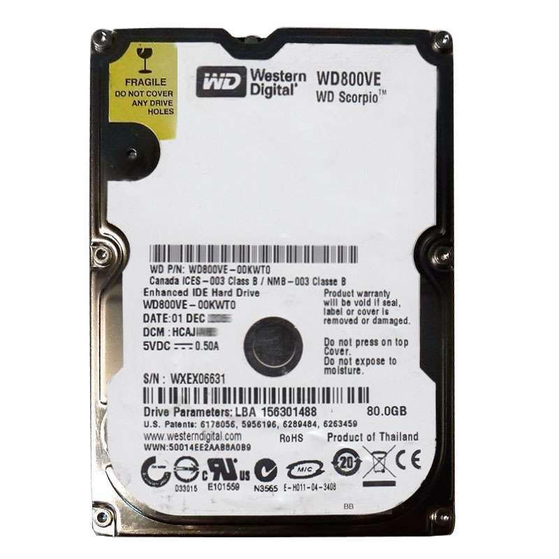 WD800VE-00KWT0.jpg Western Digital - 80GB 5.4K IDE 2.5" 8MB Cache Hard Drive - WD800VE-00KWT0 - Image 1