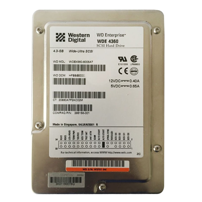 Western Digital - 4.3GB 7.2K 68-PIN SCSI 3.5" 8MB Cache Hard Drive - WDE4360-6005A7