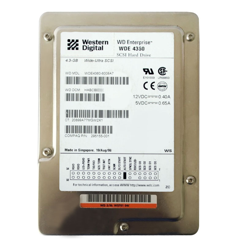 Western Digital - 4.3GB 7.2K 80-PIN Ultra Wide SCSI 3.5" Hard Drive - WDE4360-6008A7