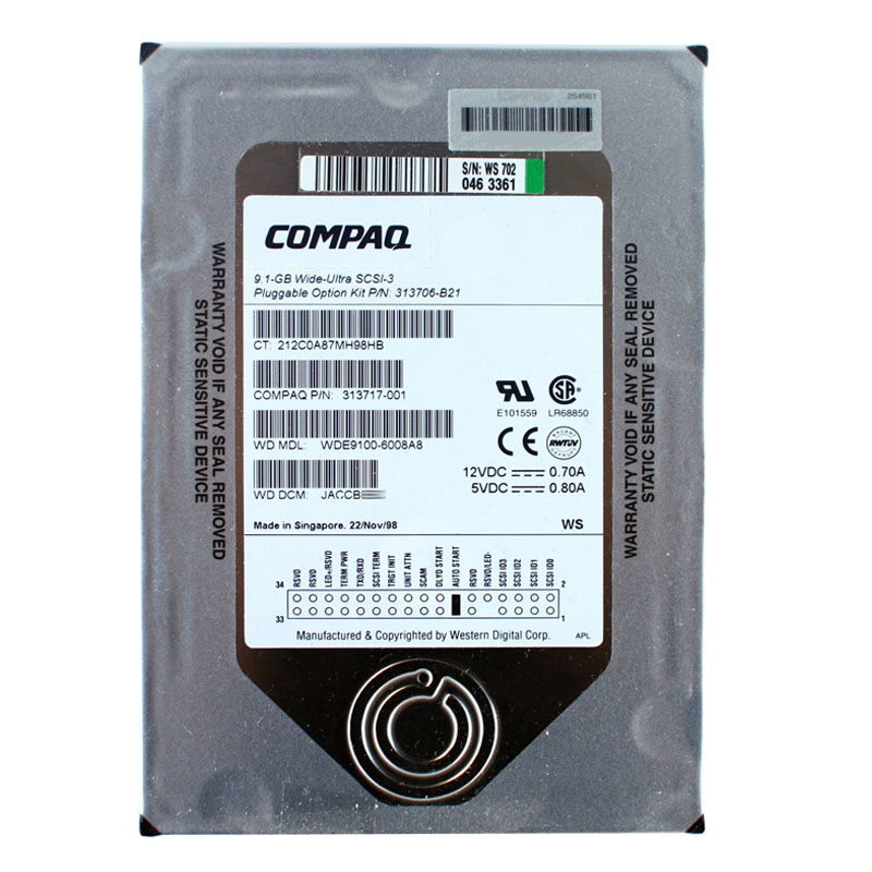 WDE9100-6008A8.jpg Western Digital - 9.1GB 7.2K 80-PIN SCSI 3.5" Hard Drive - WDE9100-6008A8 - Image 1
