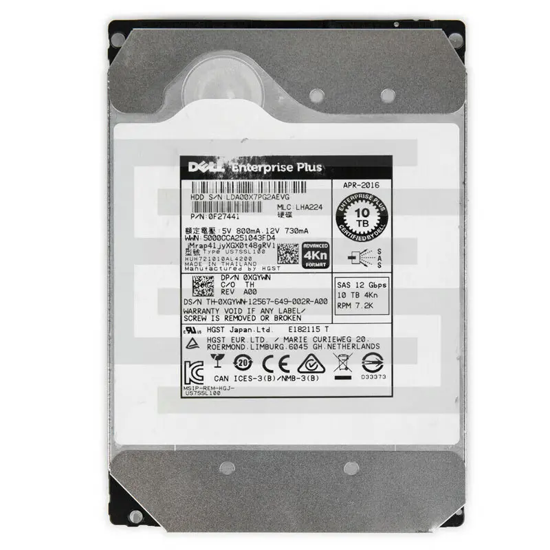 XGYWN.jpg Dell - 10TB 7.2K SAS 12Gbps 3.5" Hard Drive - XGYWN - Image 1
