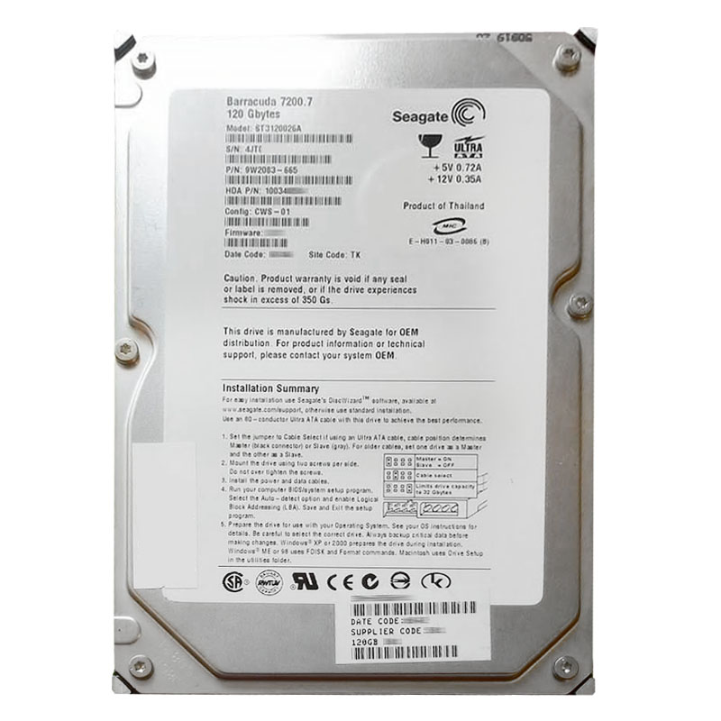 XRA-PT1C-120G7K.jpg Sun Microsystems - 120GB 7.2K IDE 3.5" Hard Drive - XRA-PT1C-120G7K - Image 1