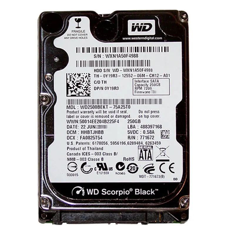 Y19R3.jpg Dell - 250GB 7.2K SATA 2.5" 16MB Cache Hard Drive - Y19R3 - Image 1