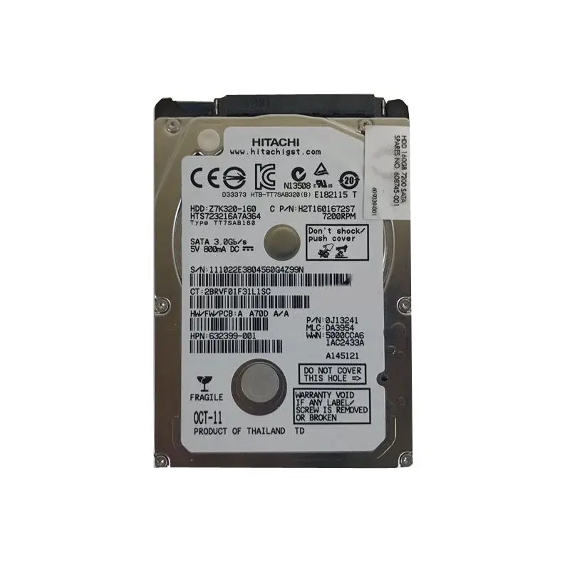 Z7K320-160.jpg Hitachi - 160GB 7.2K SATA 2.5" Hard Drive - Z7K320-160 - Image 1