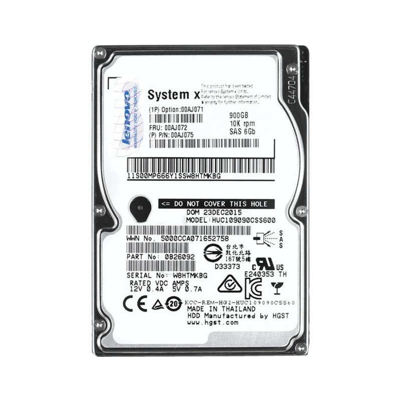 00AJ075.jpg 00AJ075 IBM - 900GB 10K SAS 6.0Gbps 2.5" Hard Drive - Image 1