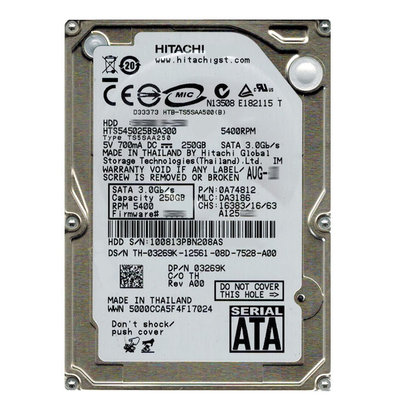 03269K.jpg Dell 03269K - 250GB 5.4K SATA 3.0Gbps 2.5" Hard Drive - Image 1