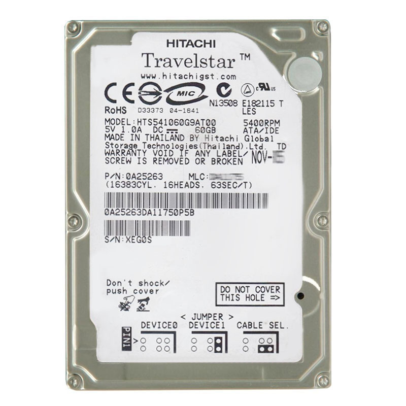 0A25263.jpg Hitachi 0A25263 - 60GB 5.4K IDE 2.5Inch 8MB Cache Hard Drive - Image 1