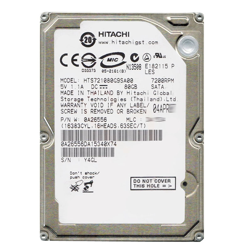 Hitachi 0A26556 - 80GB 7.2K SATA 1.5Gbps 2.5Inch 8MB Cache Hard Drive