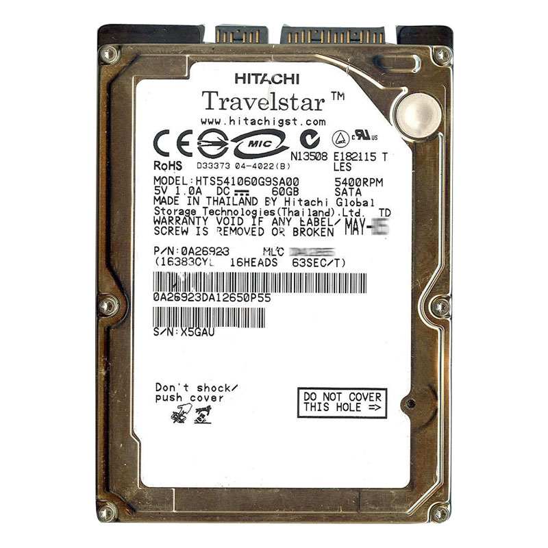 Hitachi 0A26923 - 60GB 5.4K SATA 1.5Gbps 2.5Inch 8MB Cache Hard Drive
