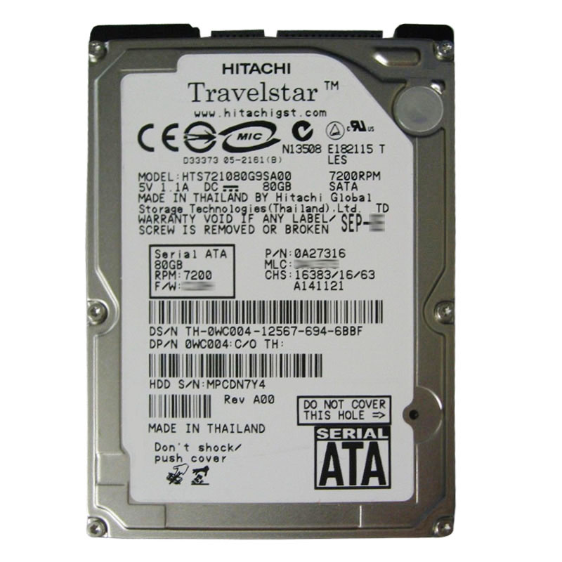 Hitachi 0A27316 - 80GB 7.2K SATA 1.5Gbps 2.5Inch 8MB Cache Hard Drive