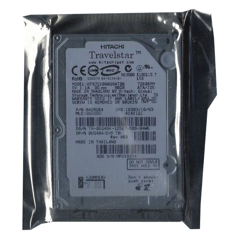 0A28264.jpg Hitachi 0A28264 - 80GB 7.2K IDE 2.5Inch 8MB Cache Hard Drive - Image 1