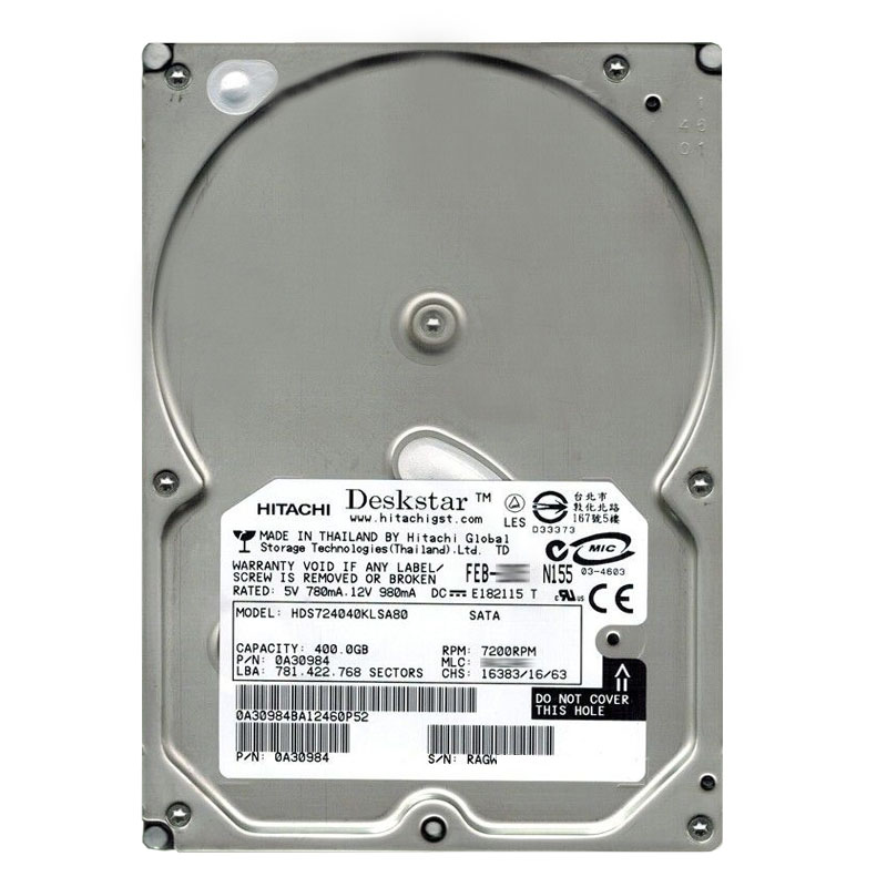 0A30984.jpg Hitachi 0A30984 - 400GB 7.2K SATA 3.5Inch 8MB Cache Hard Drive - Image 1