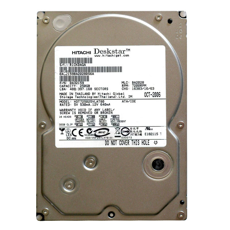 0A32159.jpg Hitachi 0A32159 - 250GB 7.2K IDE 3.5Inch Hard Drive - Image 1