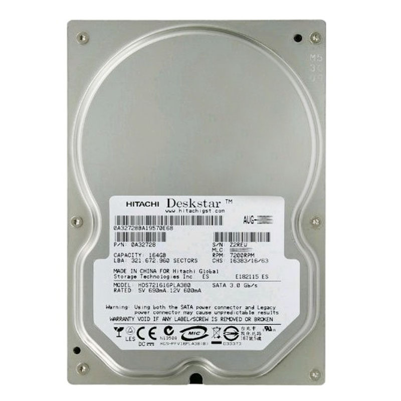 0A32728.jpg Hitachi 0A32728 - 160GB 7.2K SATA 3.0Gbps 3.5Inch 8MB Cache Hard Drive - Image 1