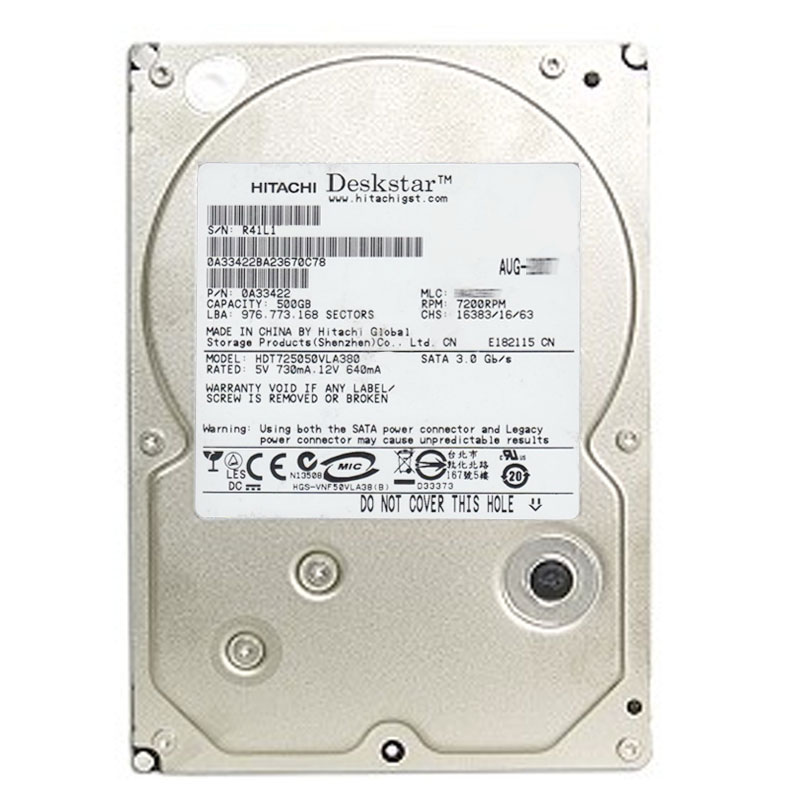 0A33422.jpg Hitachi 0A33422 - 500GB 7.2K SATA 3.0Gbps 3.5Inch 8MB Cache Hard Drive - Image 1