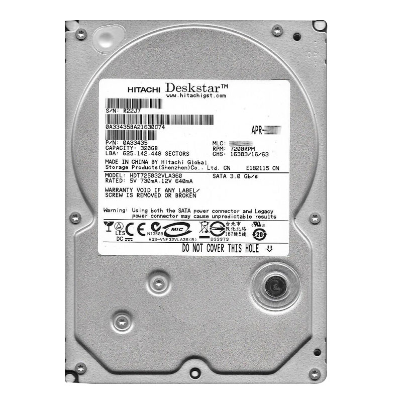 0A33435.jpg Hitachi 0A33435 - 320GB 7.2K SATA 3.0Gbps 3.5Inch 16MB Cache Hard Drive - Image 1