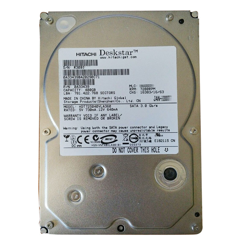 0A33439.jpg Hitachi 0A33439 - 400GB 7.2K SATA 3.0Gbps 3.5Inch 16MB Cache Hard Drive - Image 1