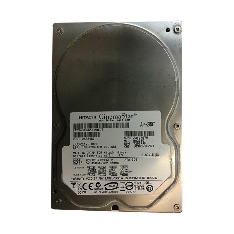 0A33481.jpg Hitachi 0A33481 - 80GB 7.2K IDE 3.5" Hard Drive - Image 1