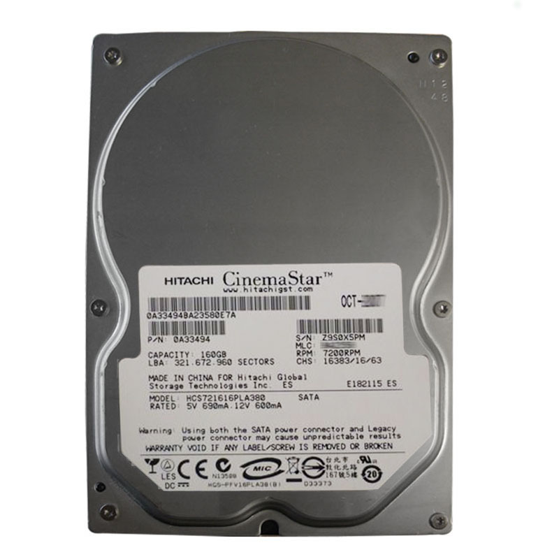 0A33494.jpg Hitachi 0A33494 - 160GB 7.2K SATA 3.0Gbps 3.5Inch 8MB Cache Hard Drive - Image 1