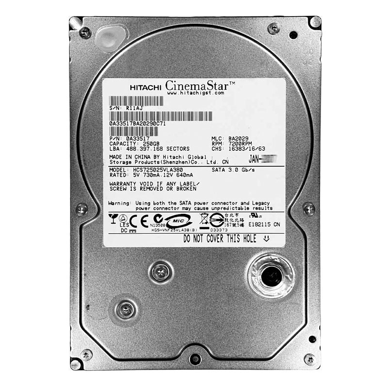 0A33517.jpg Hitachi 0A33517 - 250GB 7.2K SATA 3.0Gbps 3.5Inch 8MB Cache Hard Drive - Image 1