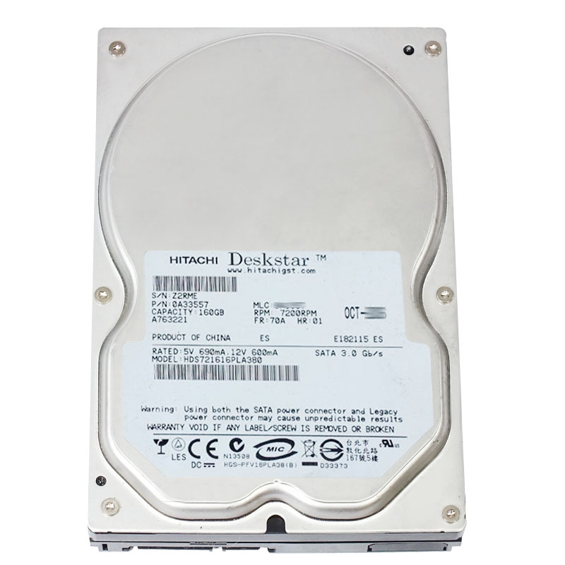 0A33557.jpg Hitachi 0A33557 - 160GB 7.2K SATA 3.0Gbps 3.5Inch 8MB Cache Hard Drive - Image 1