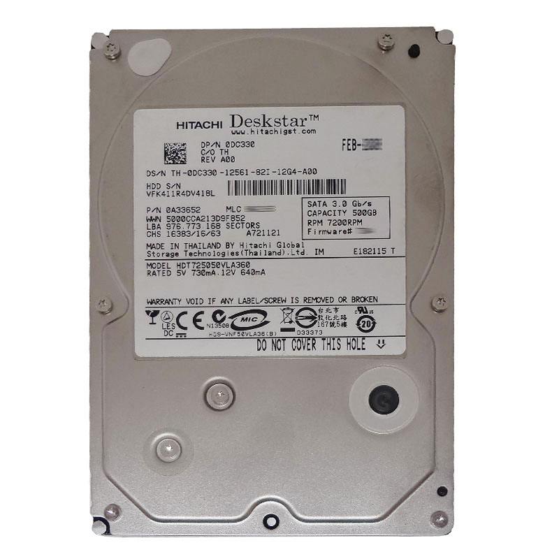 0A33652.jpg Hitachi 0A33652 - 500GB 7.2K SATA 3.0Gbps 3.5Inch 16MB Cache Hard Drive - Image 1