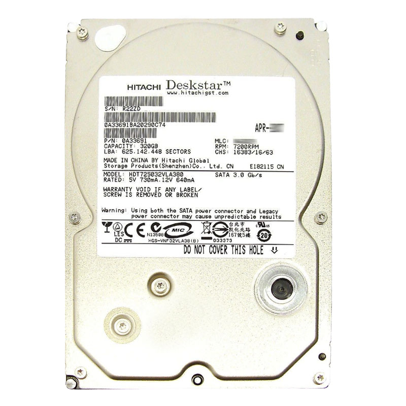 0A33691.jpg Hitachi 0A33691 - 320GB 7.2K SATA 3.0Gbps 3.5Inch 8MB Cache Hard Drive - Image 1
