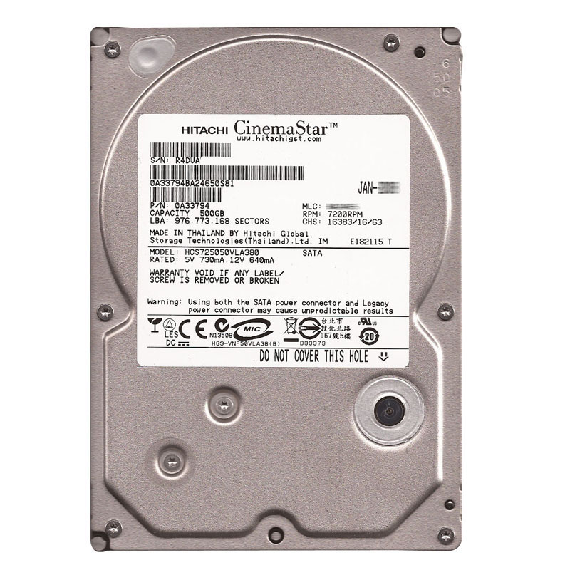 0A33794.jpg Hitachi 0A33794 - 500GB 7.2K SATA 3.0Gbps 3.5Inch 8MB Cache Hard Drive - Image 1