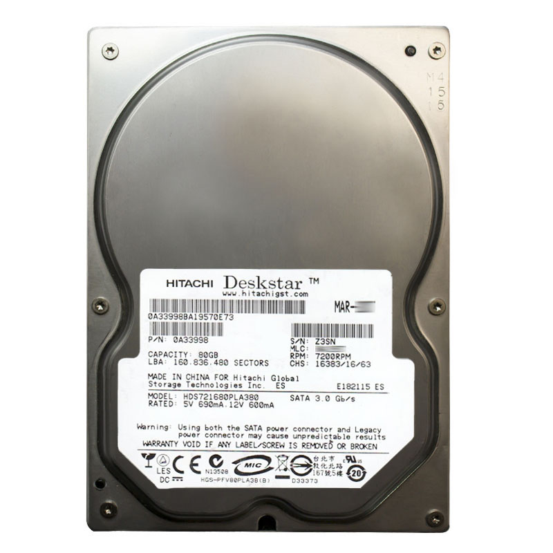 Hitachi 0A33998 - 80GB 7.2K SATA 3.0Gbps 3.5Inch 8MB Cache Hard Drive