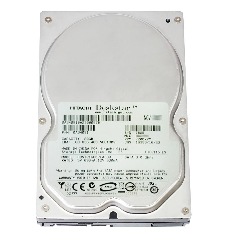 Hitachi 0A34081 - 80GB 7.2K SATA 3.0Gbps 3.5Inch 8MB Cache Hard Drive