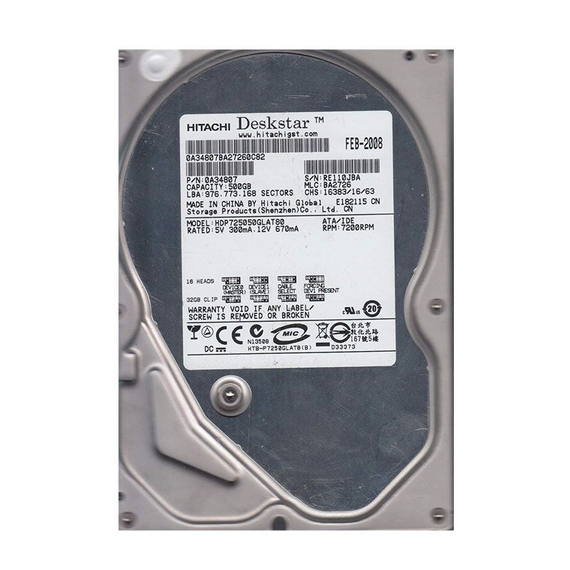 0A34807.jpg Hitachi 0A34807 - 500GB 7.2K IDE 3.5" Hard Drive - Image 1