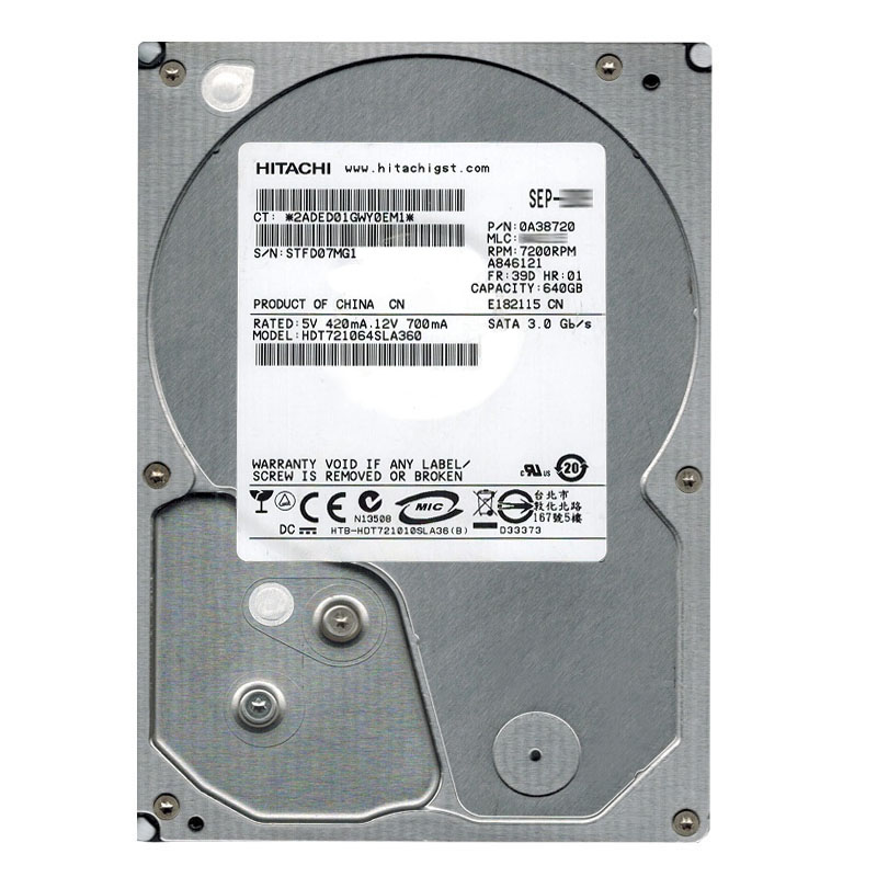 0A38720.jpg Hitachi 0A38720 - 640GB 7.2K SATA 3.0Gbps 3.5Inch 16MB Cache Hard Drive - Image 1