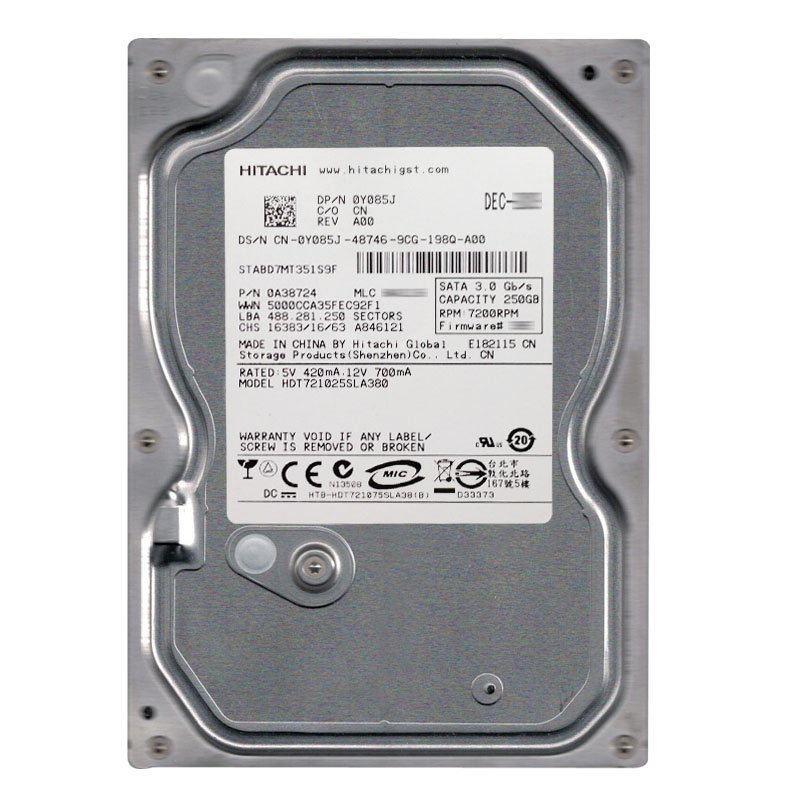 0A38724.jpg Hitachi 0A38724 - 250GB 7.2K SATA 3.0Gbps 3.5Inch 8MB Cache Hard Drive - Image 1